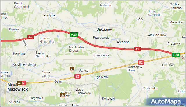 mapa Brzozówka gmina Jakubów, Brzozówka gmina Jakubów na mapie Targeo