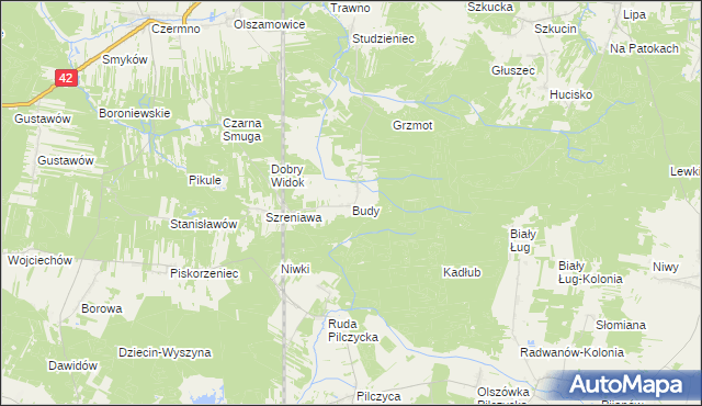 mapa Budy gmina Fałków, Budy gmina Fałków na mapie Targeo