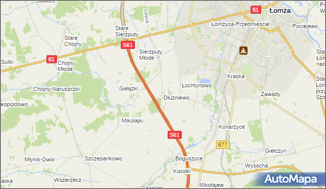 mapa Dłużniewo gmina Łomża, Dłużniewo gmina Łomża na mapie Targeo