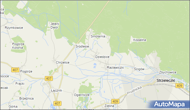 mapa Dziedzice gmina Strzeleczki, Dziedzice gmina Strzeleczki na mapie Targeo