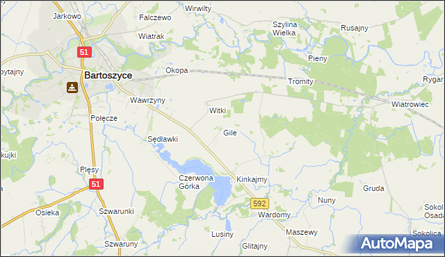 mapa Gile gmina Bartoszyce, Gile gmina Bartoszyce na mapie Targeo