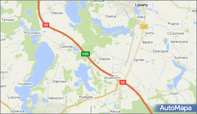 mapa Głazów gmina Myślibórz, Głazów gmina Myślibórz na mapie Targeo