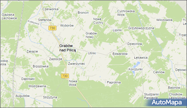 mapa Grabowska Wola gmina Grabów nad Pilicą, Grabowska Wola gmina Grabów nad Pilicą na mapie Targeo