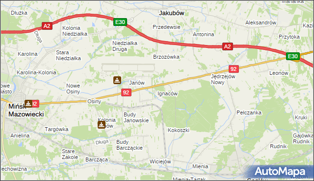 mapa Ignaców gmina Mińsk Mazowiecki, Ignaców gmina Mińsk Mazowiecki na mapie Targeo