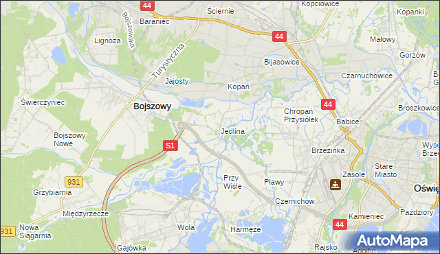 mapa Jedlina gmina Bojszowy, Jedlina gmina Bojszowy na mapie Targeo