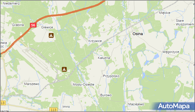 mapa Kałużna gmina Osina, Kałużna gmina Osina na mapie Targeo