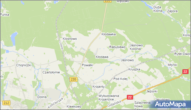 mapa Kłodawa gmina Chojnice, Kłodawa gmina Chojnice na mapie Targeo
