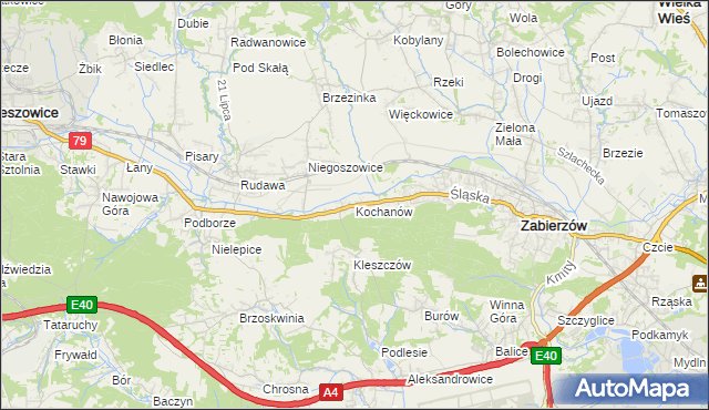 mapa Kochanów gmina Zabierzów, Kochanów gmina Zabierzów na mapie Targeo