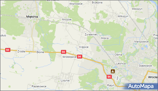 mapa Krępice gmina Miękinia, Krępice gmina Miękinia na mapie Targeo