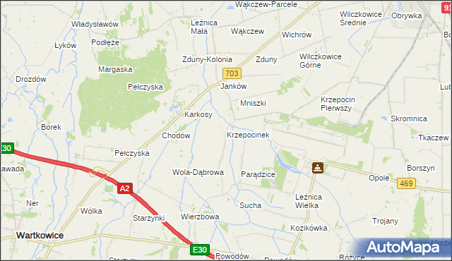 mapa Krzepocinek, Krzepocinek na mapie Targeo