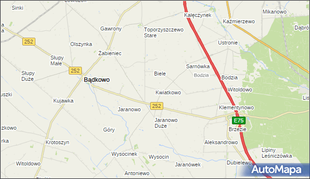 mapa Kwiatkowo gmina Bądkowo, Kwiatkowo gmina Bądkowo na mapie Targeo