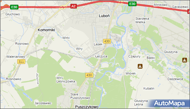 mapa Łęczyca gmina Komorniki, Łęczyca gmina Komorniki na mapie Targeo