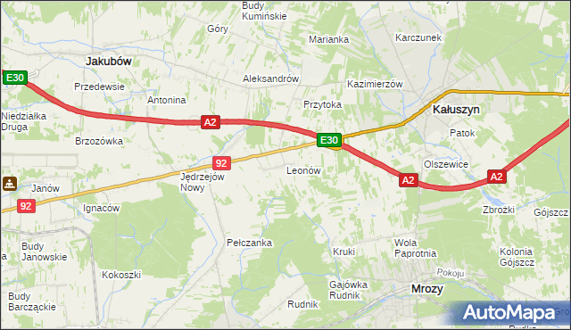 mapa Leonów gmina Kałuszyn, Leonów gmina Kałuszyn na mapie Targeo