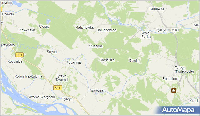 mapa Mościska gmina Trojanów, Mościska gmina Trojanów na mapie Targeo