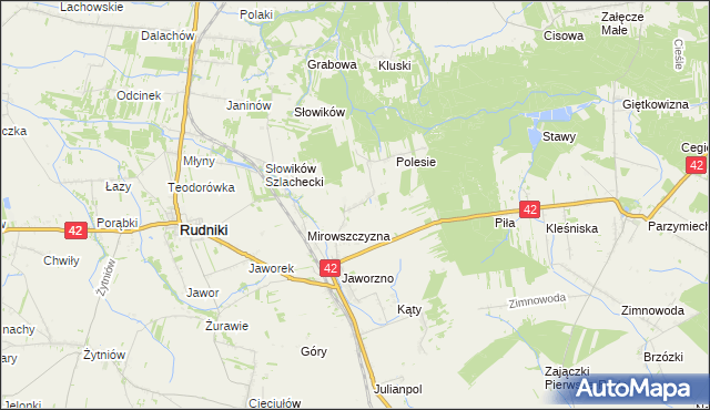 mapa Mostki gmina Rudniki, Mostki gmina Rudniki na mapie Targeo