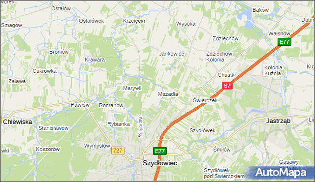 mapa Mszadla gmina Szydłowiec, Mszadla gmina Szydłowiec na mapie Targeo