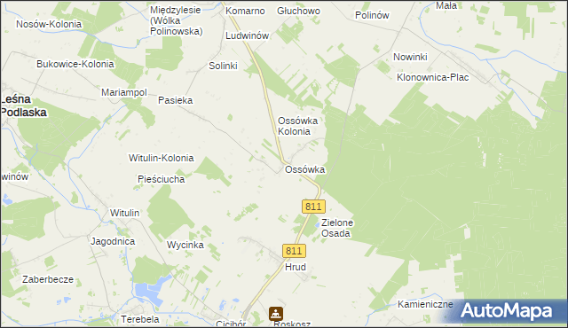 mapa Ossówka gmina Leśna Podlaska, Ossówka gmina Leśna Podlaska na mapie Targeo