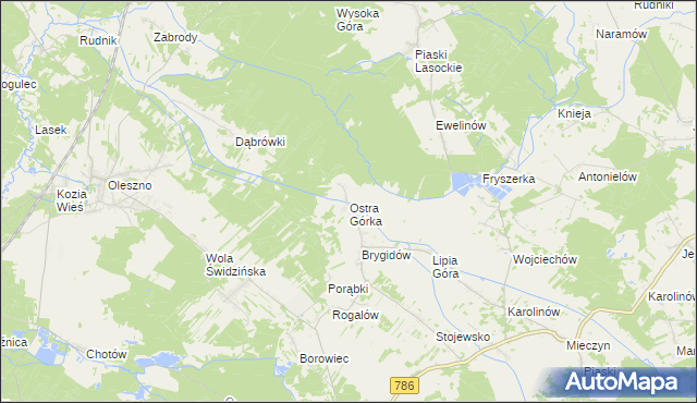 mapa Ostra Górka gmina Krasocin, Ostra Górka gmina Krasocin na mapie Targeo