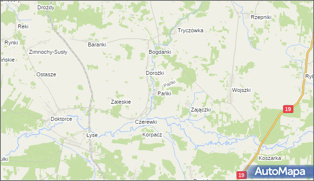 mapa Pańki gmina Juchnowiec Kościelny, Pańki gmina Juchnowiec Kościelny na mapie Targeo