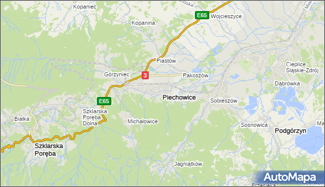 mapa Piechowice powiat jeleniogórski, Piechowice powiat jeleniogórski na mapie Targeo