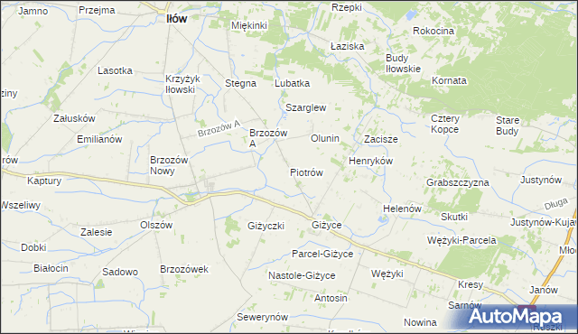 mapa Piotrów gmina Iłów, Piotrów gmina Iłów na mapie Targeo