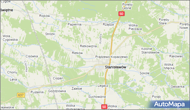 mapa Prądzewo-Kopaczewo, Prądzewo-Kopaczewo na mapie Targeo