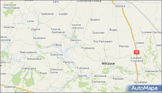 mapa Przezwody gmina Wilczyce, Przezwody gmina Wilczyce na mapie Targeo