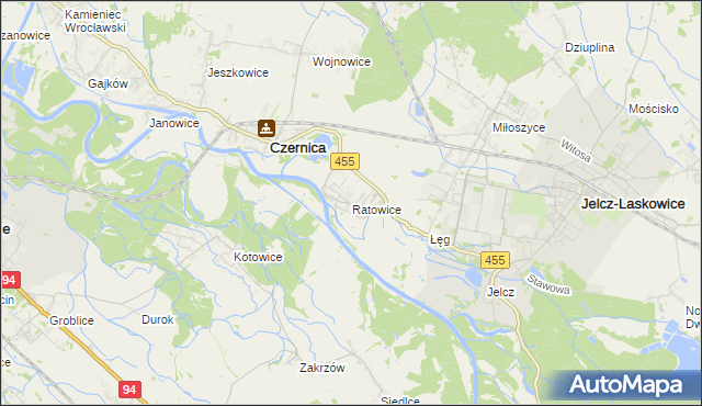 mapa Ratowice gmina Czernica, Ratowice gmina Czernica na mapie Targeo