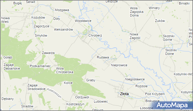 mapa Rudawa gmina Złota, Rudawa gmina Złota na mapie Targeo