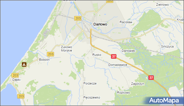 mapa Rusko gmina Darłowo, Rusko gmina Darłowo na mapie Targeo