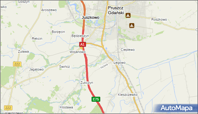 mapa Rusocin gmina Pruszcz Gdański, Rusocin gmina Pruszcz Gdański na mapie Targeo