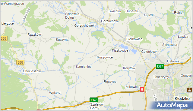 mapa Ruszowice gmina Kłodzko, Ruszowice gmina Kłodzko na mapie Targeo