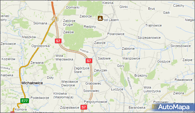 mapa Sadowie gmina Kocmyrzów-Luborzyca, Sadowie gmina Kocmyrzów-Luborzyca na mapie Targeo