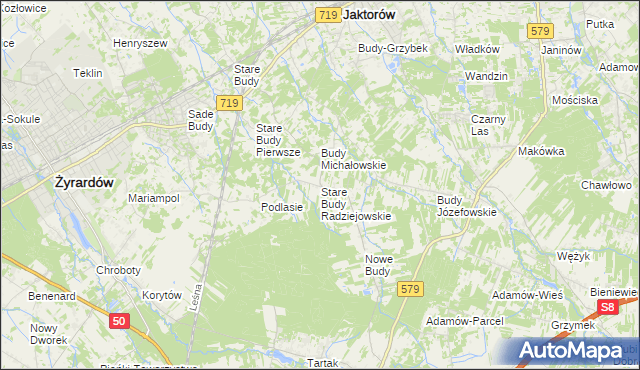 mapa Stare Budy Radziejowskie, Stare Budy Radziejowskie na mapie Targeo