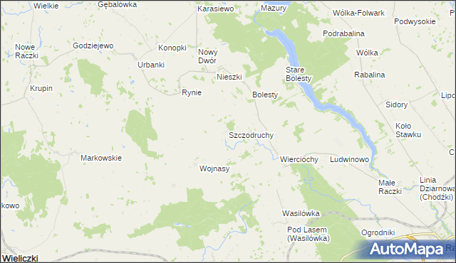 mapa Szczodruchy gmina Raczki, Szczodruchy gmina Raczki na mapie Targeo
