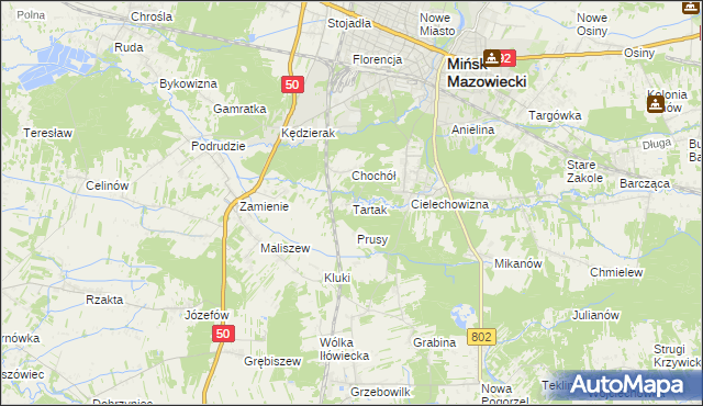 mapa Tartak gmina Mińsk Mazowiecki, Tartak gmina Mińsk Mazowiecki na mapie Targeo