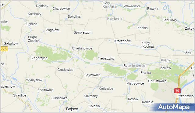 mapa Trębaczów gmina Opatowiec, Trębaczów gmina Opatowiec na mapie Targeo