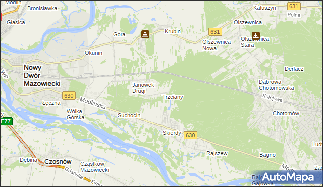 mapa Trzciany gmina Jabłonna, Trzciany gmina Jabłonna na mapie Targeo