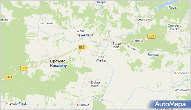 mapa Turza Wielka gmina Lipowiec Kościelny, Turza Wielka gmina Lipowiec Kościelny na mapie Targeo