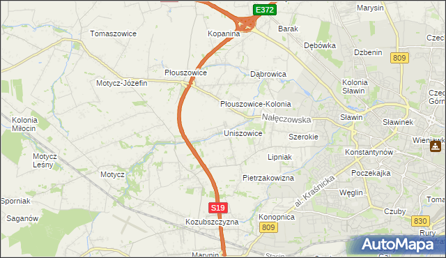 mapa Uniszowice, Uniszowice na mapie Targeo