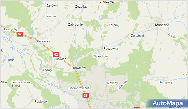 mapa Warchoły, Warchoły na mapie Targeo