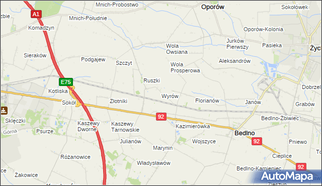 mapa Wyrów gmina Bedlno, Wyrów gmina Bedlno na mapie Targeo