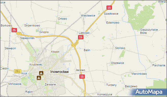 mapa Balin gmina Inowrocław, Balin gmina Inowrocław na mapie Targeo