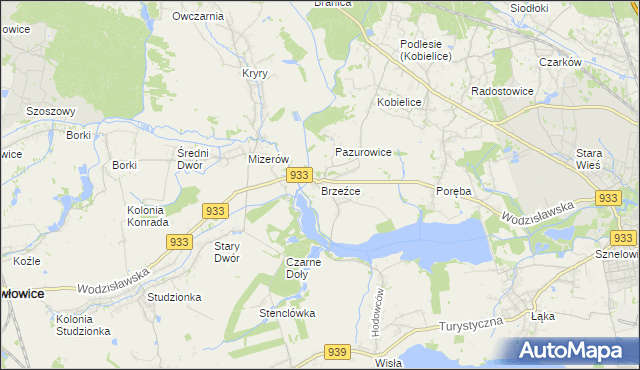 mapa Brzeźce gmina Pszczyna, Brzeźce gmina Pszczyna na mapie Targeo