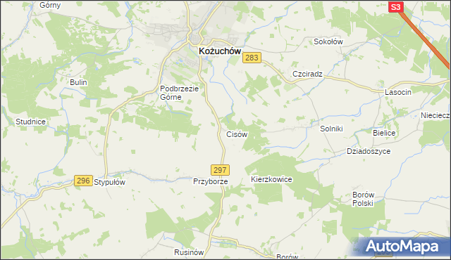 mapa Cisów gmina Kożuchów, Cisów gmina Kożuchów na mapie Targeo
