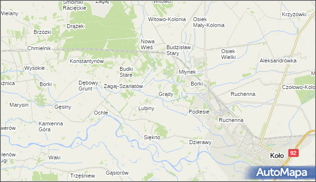 mapa Grądy gmina Osiek Mały, Grądy gmina Osiek Mały na mapie Targeo