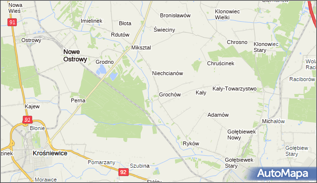 mapa Grochów gmina Nowe Ostrowy, Grochów gmina Nowe Ostrowy na mapie Targeo