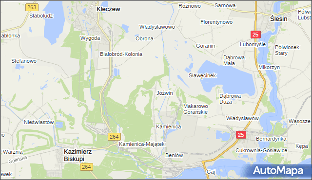 mapa Jóźwin gmina Kazimierz Biskupi, Jóźwin gmina Kazimierz Biskupi na mapie Targeo