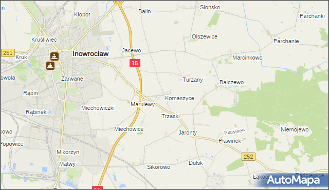 mapa Komaszyce gmina Inowrocław, Komaszyce gmina Inowrocław na mapie Targeo
