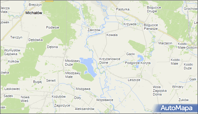 mapa Krzyżanowice Dolne, Krzyżanowice Dolne na mapie Targeo